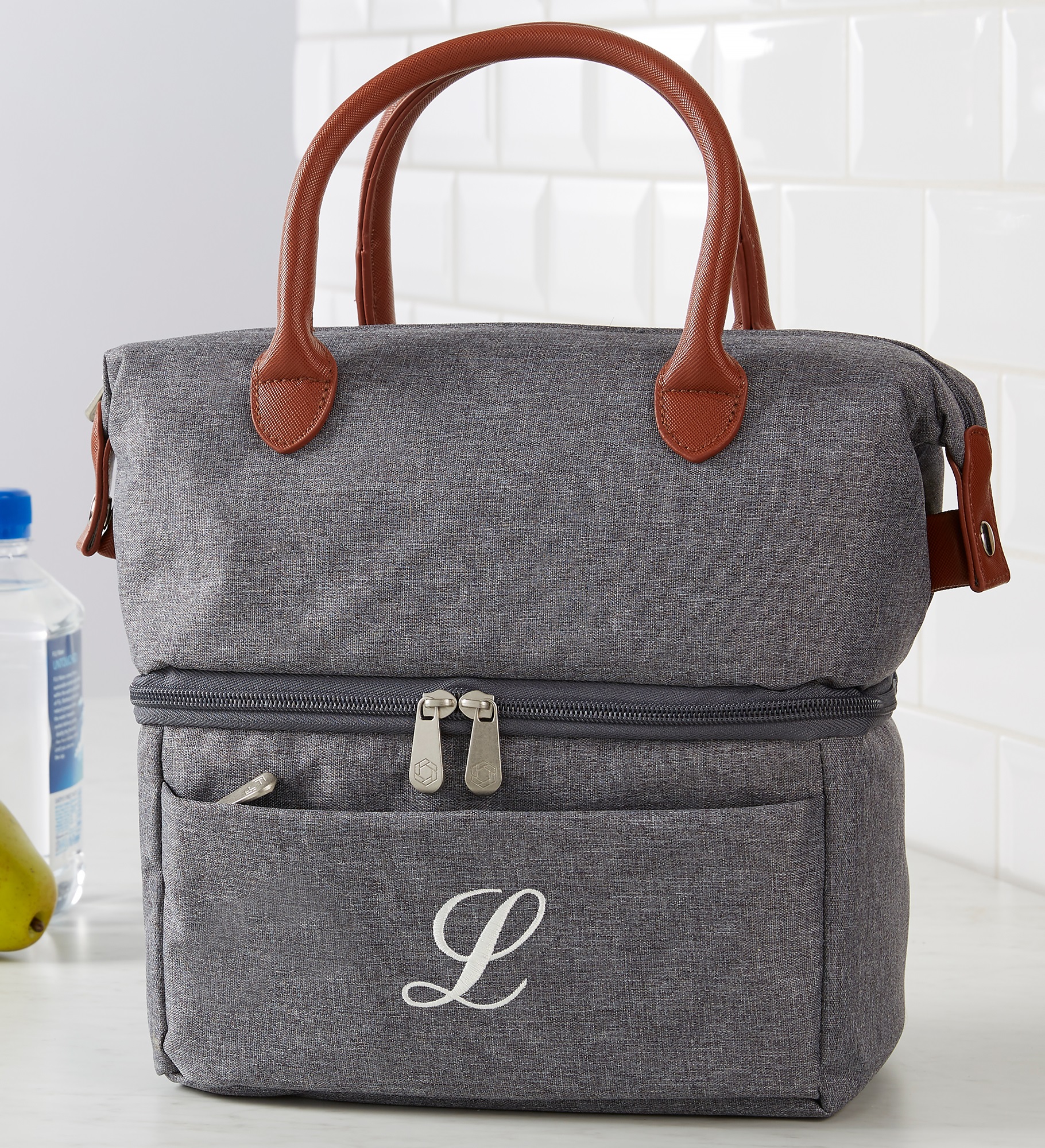Heathered Gray Embroidered Lunch Bag